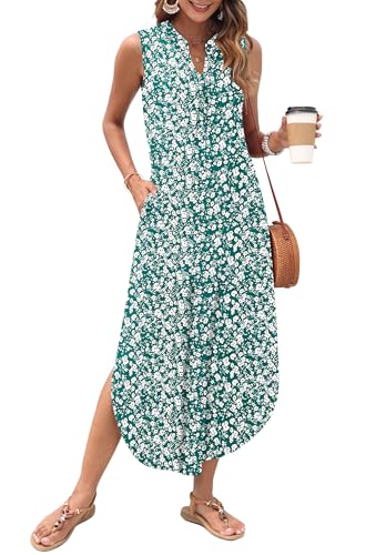 Image of AUSELILY Womens Summer Casual Maxi Dresses 2026 Sleeveless Long Beach Dresses V Neck Loose Sundresses with Side Split Pockets