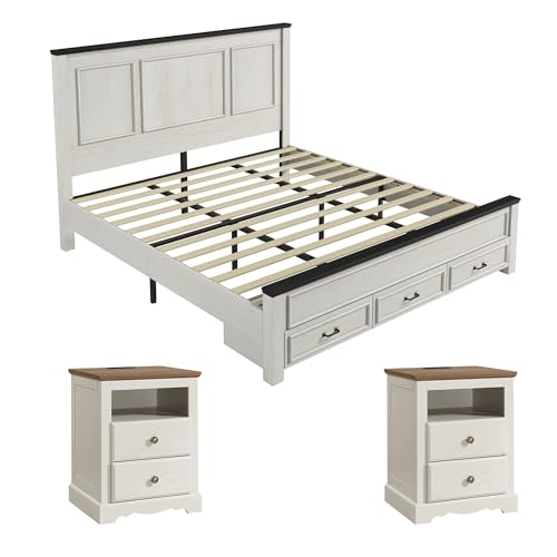 AMERLIFE Farmhouse Bedroom Furniture Set, Includes 2 Nightstands with Charging
