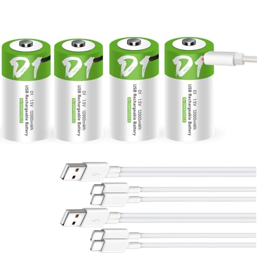 CAMELCELL D Batteries, Rechargeable D Batteries 4 Pack,D Cell Batteries with Type C Charger Cable,12000mWh 1.5V Lithium Battery D Size