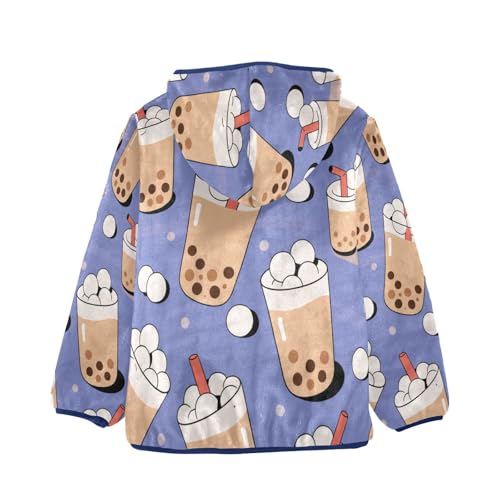 Bubble Tea Pattern Design Toddler Fleece Jacket Girl Boys Hooded Fleece Jacket Coat Warm Outwear Zip-up 3-10T2