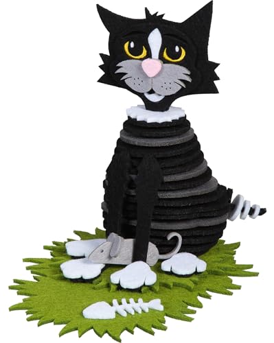 Halbach Seidenbänder DIY Filzset | Filztiere: Katze zum Basteln | Kreatives Bastelset | Hochwertiger Bastelspaß aus Filz, schwarz/grau