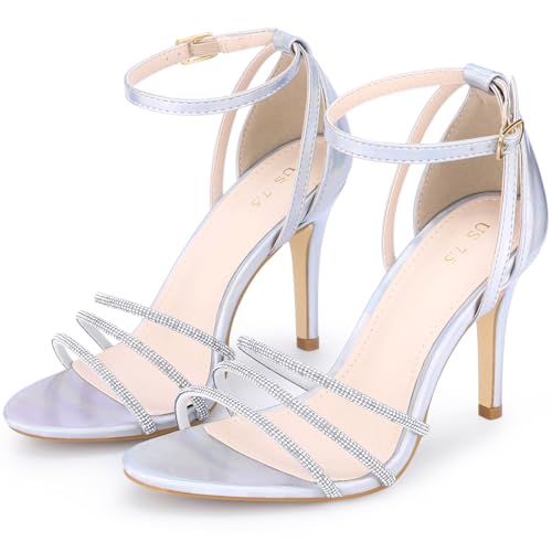 Perphy Rhinestone Stiletto Heel Metallic Sandals for Women