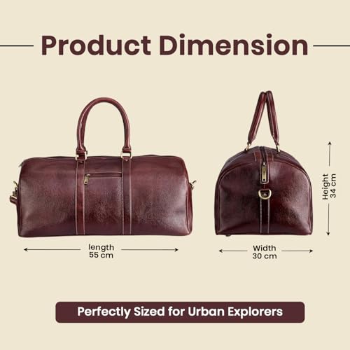 Image of Full Grain Genuine Leather Travel Duffel Bag 55L Premium Weekender Bag for Men Leather Overnight Bag with Shoulder Strap Travel Luggage (Brown)