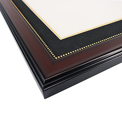 GraduationMall-11x22-Mahogany-Diploma-Frame-with-Tassel-Holder-and-Picture-for-85x11-Certificate-5x7-PhotoReal-GlassBlack-Over-Gold-Mat