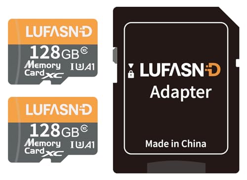Image of 2-Pack 128GB Micro SD Card with Adapter, High Speed U3 C10 V30 SDXC Memory Card Up to 100MB /s, 4K Video Recording for GoPro, Smartphone, Camera, Tablet, Dash Cam