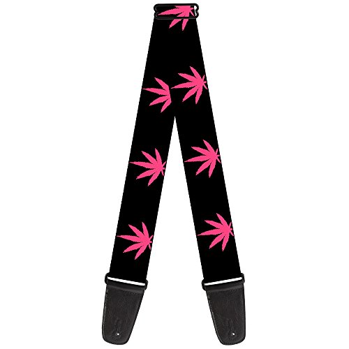 Buckle-Down Guitar Strap - Marijuana Leaf Repeat Black Pink