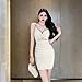 Women Nightclub Sexy Low Cut Buttocks Wrapped Mini Nightclub Low Cut Slim and Tight Fitting Dress Light gray9 M