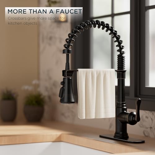 Image of FORIOUS Rustic Kitchen Faucet with Pull Down Sprayer Oil Rubbed Bronze, 3 Modes Stainless Steel High Arc Vintage Spring Sink Faucet 1 or 3 Holes for Pot Filler, Farmhouse Camper Wet Bar