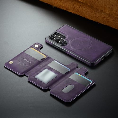 Étui Galaxy S25 Plus violet à rabat en cuir avec coque magnétique