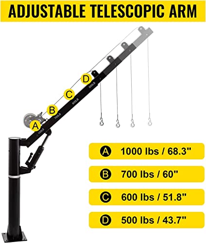 Vevor Davit Crane 1000Lbs Pickup Truck Crane 360°Swivel Design, Hydraulic Cable Winch Telescopic Hoist Crane For Truck, Crane Hitch For Lifting Goods In Construction, Forestry, Factory, And Transport #TOP5