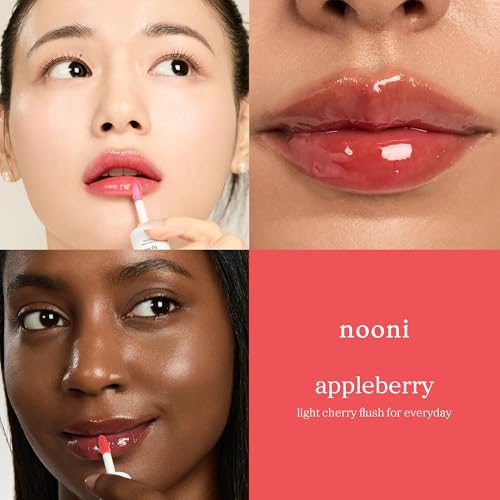 NOONI Korean Lip Oil - Appleberry | Long-Lasting, Moisturizing, Plumping, Revitalizing for Dry Lips, Waterproof, No Peel Off, Hydrating Nourishing Crystal Clear Lip Stain, Stocking Stuffers 0.12 FL Oz
