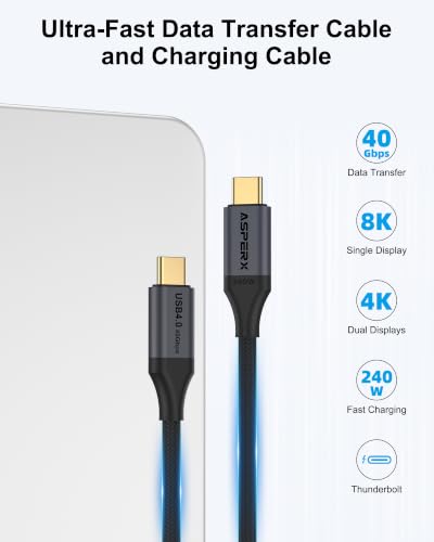 AsperX USB 4 for Thunderbolt 4 Cable 4Ft, PD3.1 240W, 40Gbps Data Sync | USB C to USB C Cable, Support 8K/Dual 4K for MacBook, iPhone 17, SSD, Docking, Monitors, iPad, Nylon Weave, Gold-Plated, One - image 2