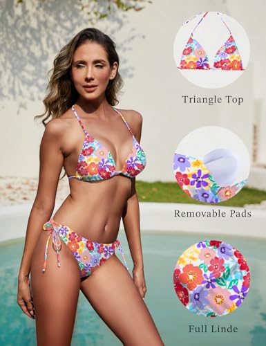 Image of Women String Bikini Set Halter Side Tie Two Piece Swimsuit Triangle Bathing Suits
