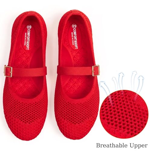 Image of Frank Mully Women's Mary Jane Flats Comfortable Dressy Ballet Flats Casual Round Toe Slip On Washable Knitted Fabric Office Work Woman Shoes