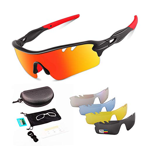Toneoesol Polarized Cycling Sunglasses for Men Women with 5 Interchangeable Lenses Golf