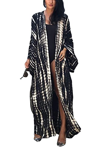 YOUKD Cardigan bohème pour Femme Maxi Robe de Plage Robe Longue Kimono Robs Taille Unique