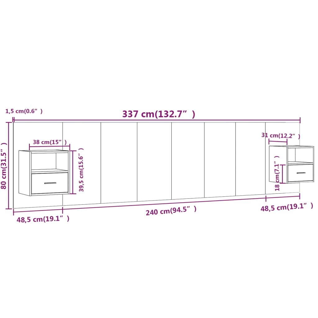 vidaXL Cabecero de Cama Cabezal Dormitorio Estructura Habitación Mobiliario Muebles Decoración Adorno con Mesitas Madera Contrachapada Roble Ahumado