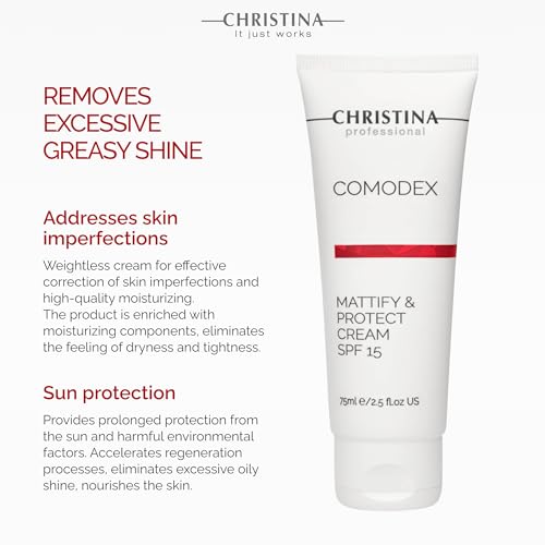 Christina - Comodex Mattifying & Protect Face Cream + SPF 15 - Lightweight Skin Moisturizer for Shine Control & Protection - Non-Comedogenic Lotion - Daily Light Cream for Oily & Combination Skin 300ml