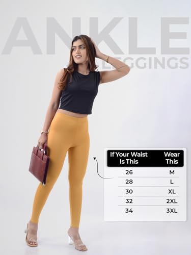 Image of Cotton Ankle Length Leggings for Women & Girls | Stretchable Elastane Fabric | Non See Through | High Waist Regular Fit Casual Leggings