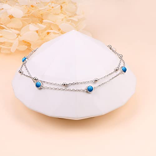 Image of Flyow Anklet for Women S925 Sterling Silver Adjustable Foot Beaded Heart Charm Ankle Bracelet Anklets Jewelry