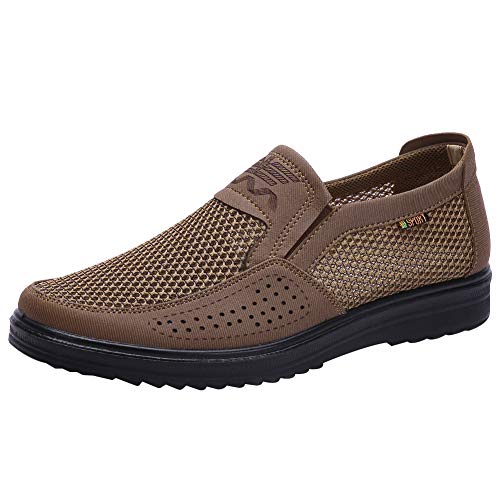 Jamron Hombres Verano Respirable Malla Mocasines Zapatos de Conducir Ligero Casual Zapatillas Marrón SN01749 EU41.5