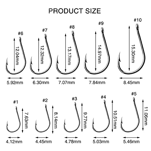 600 Stück Angelhaken, 10 Größen, Karbonstahl, Angelhaken mit Widerhaken, Meeresfischhaken mit Kunststoffboxen, Ösen… – Bild 3