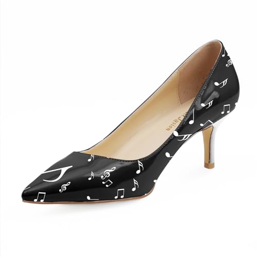 Image of Reindee Lusion Womens Low Kitten Comfortable High Heels Music Note Printed Closed Toe Sexy Pumps Shoes