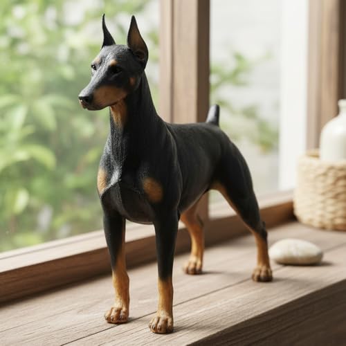 Figurita de perro Doberman de 7 pulgadas, resina realista miniatura 5