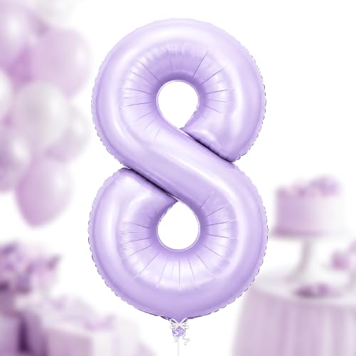 Image of KatchOn Light Purple Number 8 Balloons, 40 Inch Lilac Mylar Foil 8 Balloon