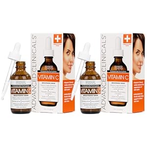 Advanced Clinicals Brightening Vitamin C Serum For Face With Glycolic Acid + Lactic Acid | Vitamin C Eye Serum Face Moisturizer For Improving Look Of Dark Spots & Uneven Complexion, 2-Pack