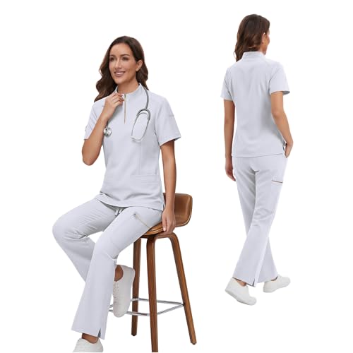 Gargey Scrubs for Women - Zip Front Top & Flare Pant Stretch Nursing Women’s Scrubs Set Medical Uniform - image 6
