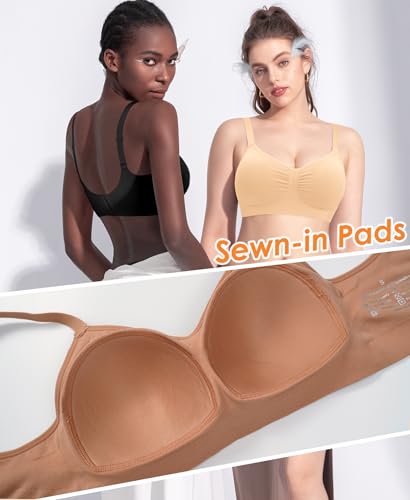 Image of Wireless Sewn in Padded Bras for Women Comfortable Full Coverage Bralettes No Underwire Everyday Tshirt Bra