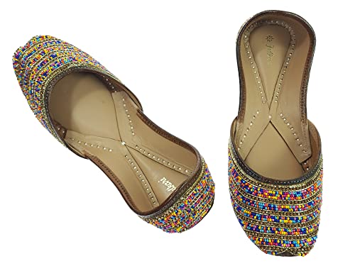 Women's Colors Beads Genuine Soft Leather Juttis | Bite and Pinch Free Jutis | Ladies Punjabi Jutti | Wedding Flat Stylish Mojari | Bridal Ethnic Flats For Girls |4