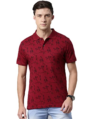 Image of KRYPTIC Men's 100% Cotton Maroon Flower Printed Polo Tshirt (M)