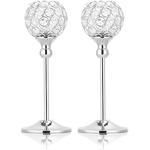 Hossejoy 2 PCS Candle Holders, Crystal Candlestick Holders for Tables Dining Halloween Christmas Anniversary Wedding Decoration, Fit Best with Flameless LED Tea Light Candles (Silver) Cover