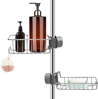 2Pcs Shower Caddies No Drill, Stainless Steel Bathroom Accessories Caddy Storage Shelves,Kitchen Sink Organiser, Shampoo Soap Holder Rack, Rust Free and Drill Free for 18-27mm Shower Rail