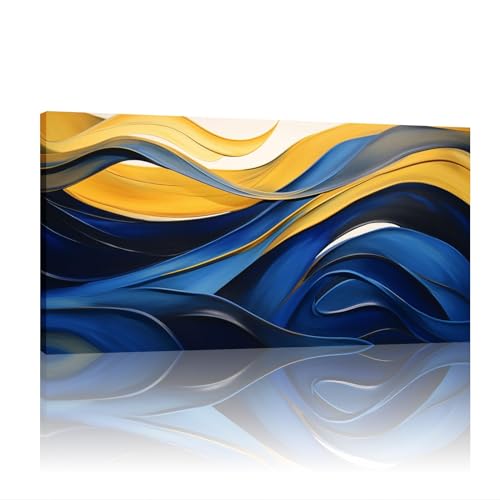 Tableau marbre bleu et or 50x100cm pour decoration de salon moderne