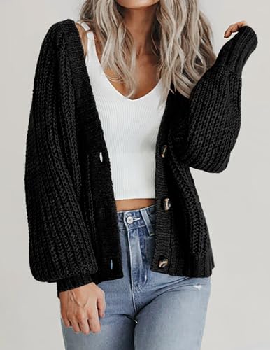 Image of Zeagoo Women's 2026 Fall Chunky Knit Cardigans Open Front Long Sleeve V Neck Button Loose Cardigan Sweaters