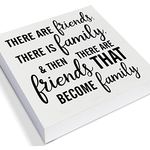 There are Friends There is Family Decorative Wooden Box Sign Friendship Gift Wood Block Plaque Decor Rustic Shelf or Wall Display for Home Living Room Bedroom Gifts for Friend