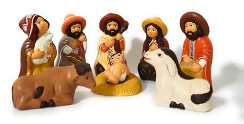 Nativity Set Christmas Decor Ceramic Terracotta Colors, Peruvian Handmade Pottery Folk Art Nacimiento Small Scene 5