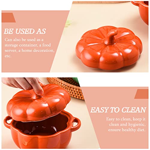 Zerodeko Ceramic Pumpkin Bowl With Lid, 420Ml Halloween Bowl With Handle, Soup Bowl Candy Cookie Jar Stewing Bowl Salad Dish Pumpkin Decoration For Halloween Thanksgiving (Orange) #TOP6