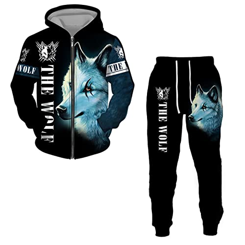 Sweat à capuche zippé homme imprimé animal 3D vêtement streetwear hiver