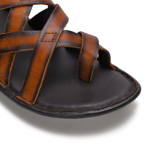 Image of MARDI GRAS Leather Sandals for Men | Casual Sandals with PU Sole & Foam Insole | Adjustable Straps, Breathable Leather Lining