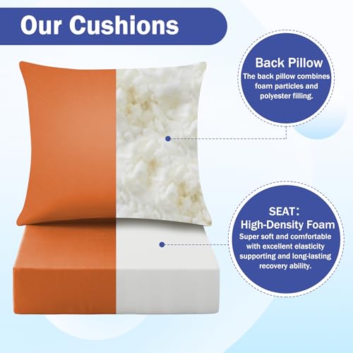 Image of IASEAHK Outdoor Seat Cushion Set, Waterproof & Fade Resistant Patio Chair Cushions, Outdoors Cushion for Patio Furniture, 24 x 24 x 4 Inch, Outdoor Couch Cushions with Handle and Ties, Spice