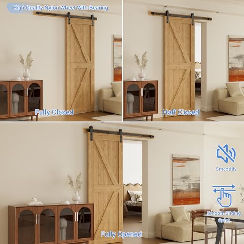 Image of CCJH 6.6 Feet Heavy Duty Sturdy Sliding Barn Door Hardware Kit -Smoothly and Quietly -Easy to Install Fit 36 inch-40 Wide Door Panel (I Shape Hanger)