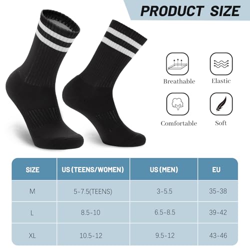 Image of Ultrafun 5 Pairs Striped Crew Socks Cotton Cushioned Athletic Sports Running Socks for Men Women Teens