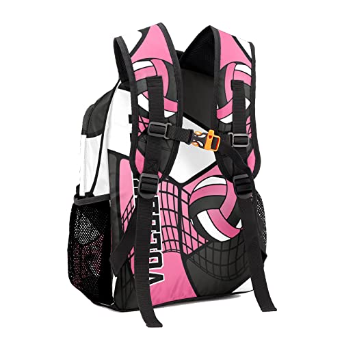 Personalized Volleyball Pink Black White Multifuction Backpack with Name Text for Women Men Gift2