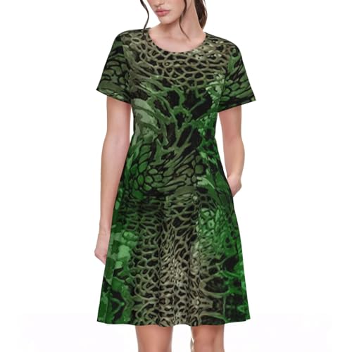 Robe d'été de créateur imprimé serpent vert à manches courtes