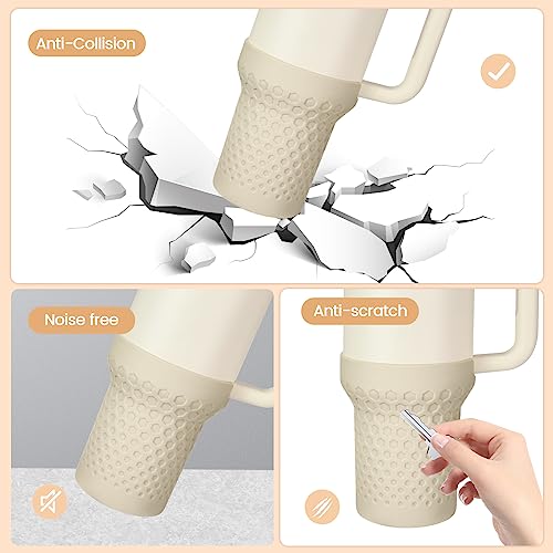 Image of Silicone Boot for Stanley, Cup Bottom Protector Sleeve, Water Cup Accessories for Stanley Quencher H2.0 FlowState Tumbler 20oz /20oz /30oz /Stanley Adventure Quencher Tumbler 24oz (Cream)