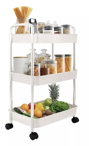 SELECTSHOP Carrito Organizador de 3 Niveles, Carrito de Servicio con Ruedas Universal, Carrito de Almacenamiento de Plastico, Rodante Multiusos, Fácil de Montar, Carrito...